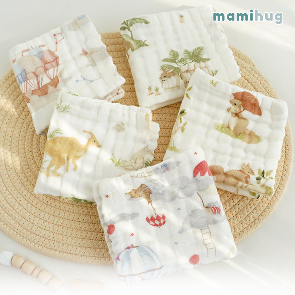 mamihug ผ้าเช็ดหน้า ผ้าเช็ดมือ ผ้าเช็ดน้ำลาย เด็กแรกเกิด ทำจากผ้าฝ้าย ขนาด 25x25 และ 25x50 ซม.