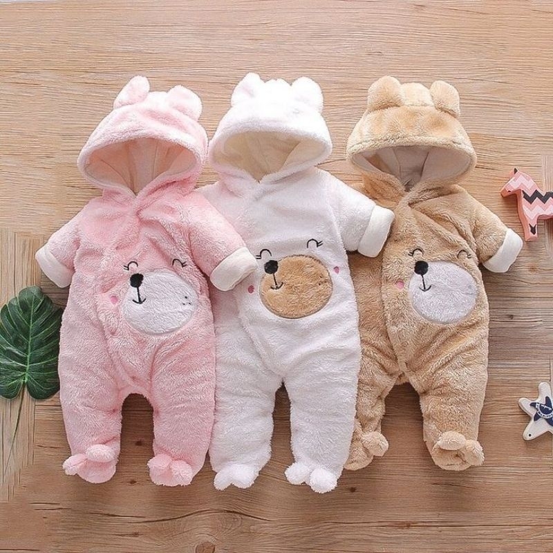 น่ารักมาก ชุดหมีอุ่น กันหนาวเด็กครบไซส์ ผ้าหนานิ่มฟูสุดๆ Size 1-12m พร้อมส่ง