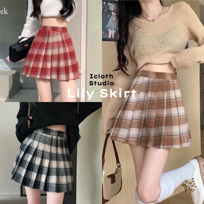 Lily Skirt🧣 กระโปรงลายสก๊อตไหมพรม แต่งจีบรอบ เอวสูง ทรงสวย น่ารักมาก