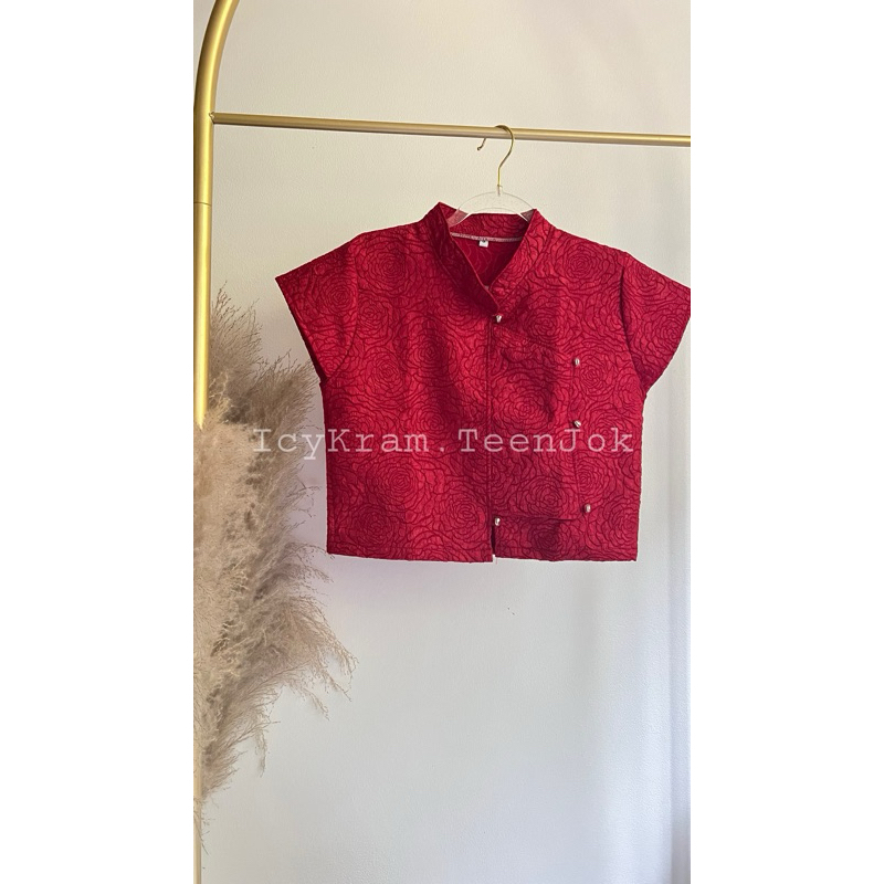 เสื้อไตแขนเลยผ้าแจ็คการ์ดลายกุหลาบ - รูปที่ 4