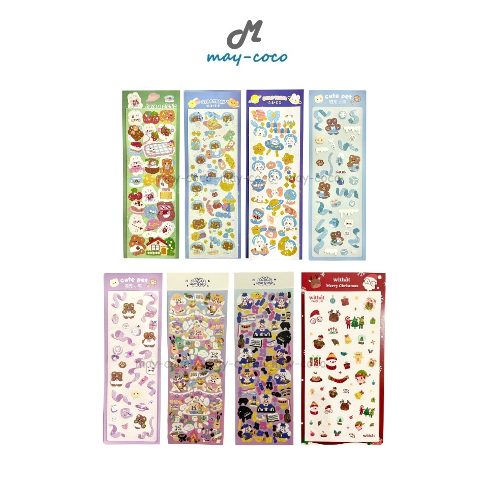 Free Gift (1 แผ่นคละลาย) สติกเกอร์ Withat สติ๊กเกอร์ วิทแทท น่ารัก ลายหมี สุดคิ้วท์ สีเขียว สีฟ้า สีม่วง