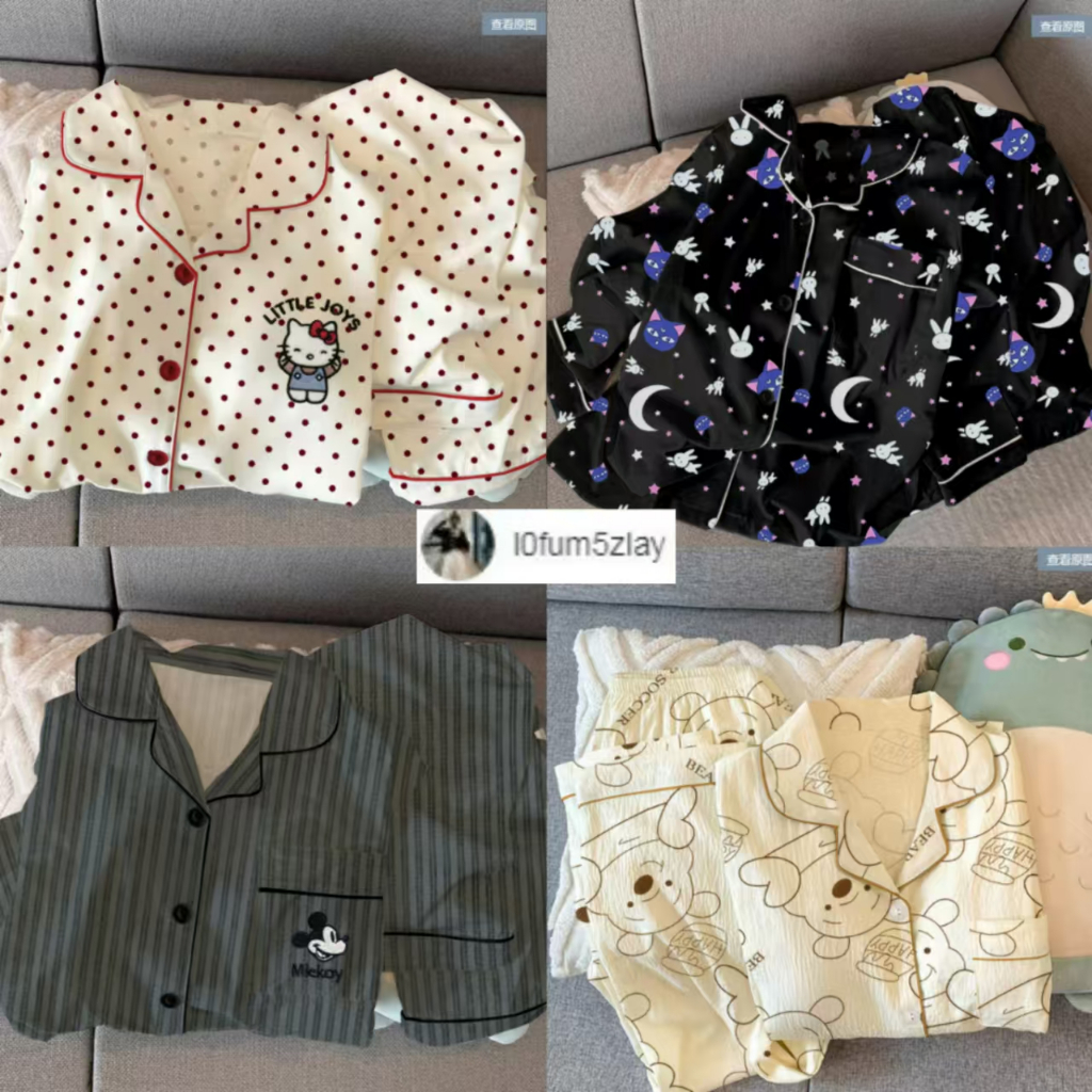 (ราคาถูกที่สุด) เสื้อผ้าผู้หญิงเวอร์ชั่นเกาหลี， ชุดนอน 2 ชิ้น，ลายการ์ตูนน่ารัก， ขายาว+เสื้อ，M-2XL