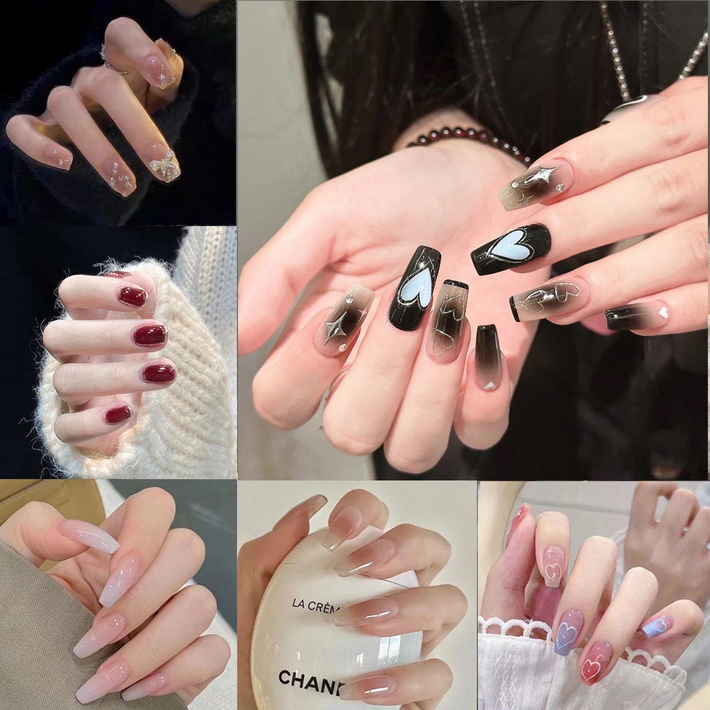 【มาใหม่】เล็บปลอมสำเร็จรูป เล็บปลอมยาว กันน้ำ หลากหลายสไตล์  24 ชิ้น