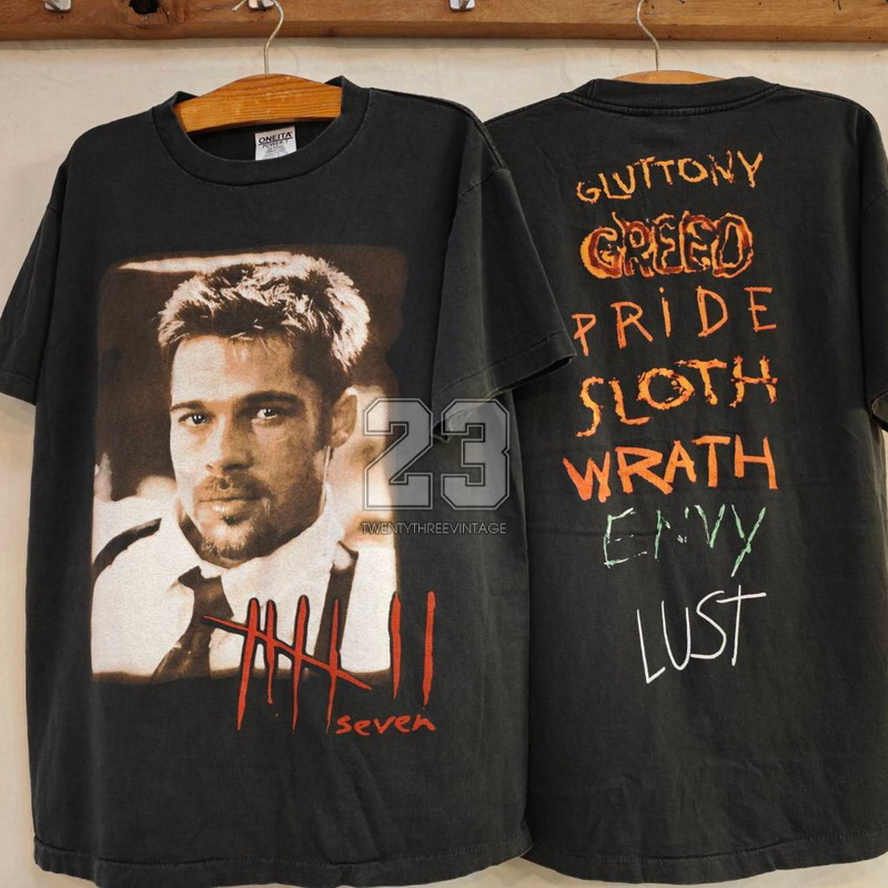 [ 23 ] SE7EN SEVEN 2 Legendary Movie BRAD PITT Bio Washed เสื้อวินเทจ เสื้อหนังตำนาน vintage shirt
