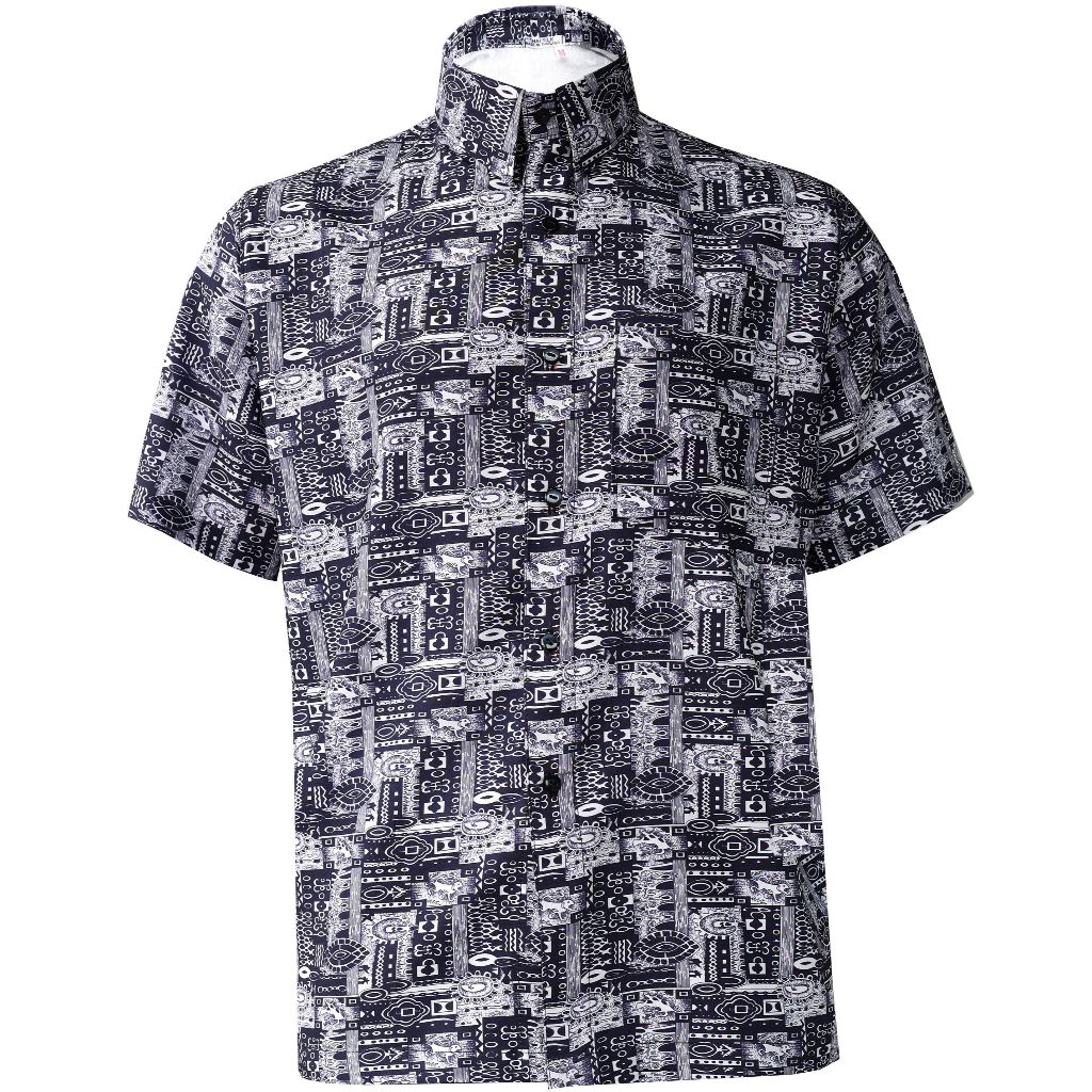 เสื้อเชิ้ตชายแขนสั้นแบบผ่าอก คอปก สไตล์ทันสมัยด้วยลวดลายเส้นกราฟฟิก ราคา ถูกที่สุด ดีลบีเคเค แกลเลอรีภาพที่ 3