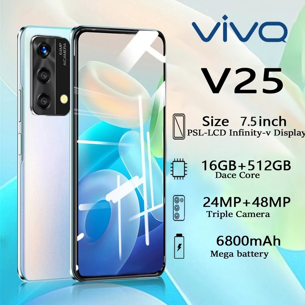 โทรศัพท์ V25 แรม16GB รอม512GB หน่วยความจําขนาดใหญ่ รองรับ 2 ซิมการ์ด รองรับการจดจําลายนิ้วมือ 7.5นิ้ว Android สมาร์ทโฟน