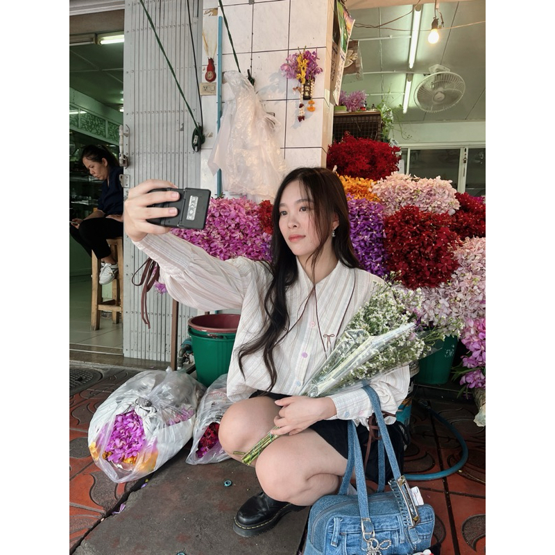 SUGAR RUSH - SHIRT เสื้อเชิ้ตผ้า stripe สีชมพู ครีม น้ำตาล