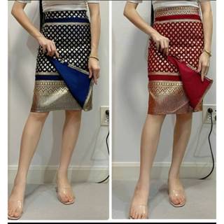 ผ้าถุงสกินนี่รุ่นป้ายยาวคลุมเข่า26นิ้วลายพิกุล