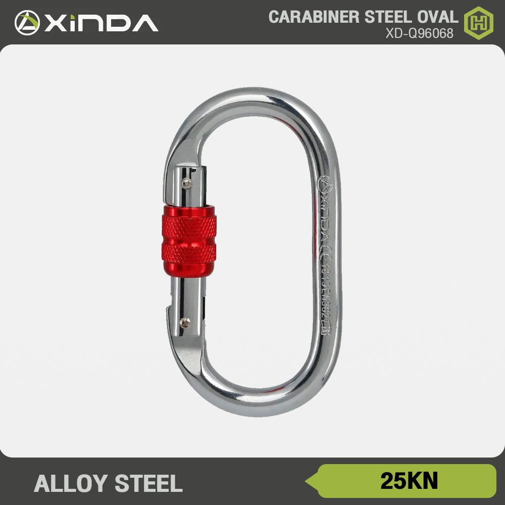 คาราบิเนอร์เหล็ก รูปตัวโอ 25KN สกรูล็อค Xinda XD-Q96068