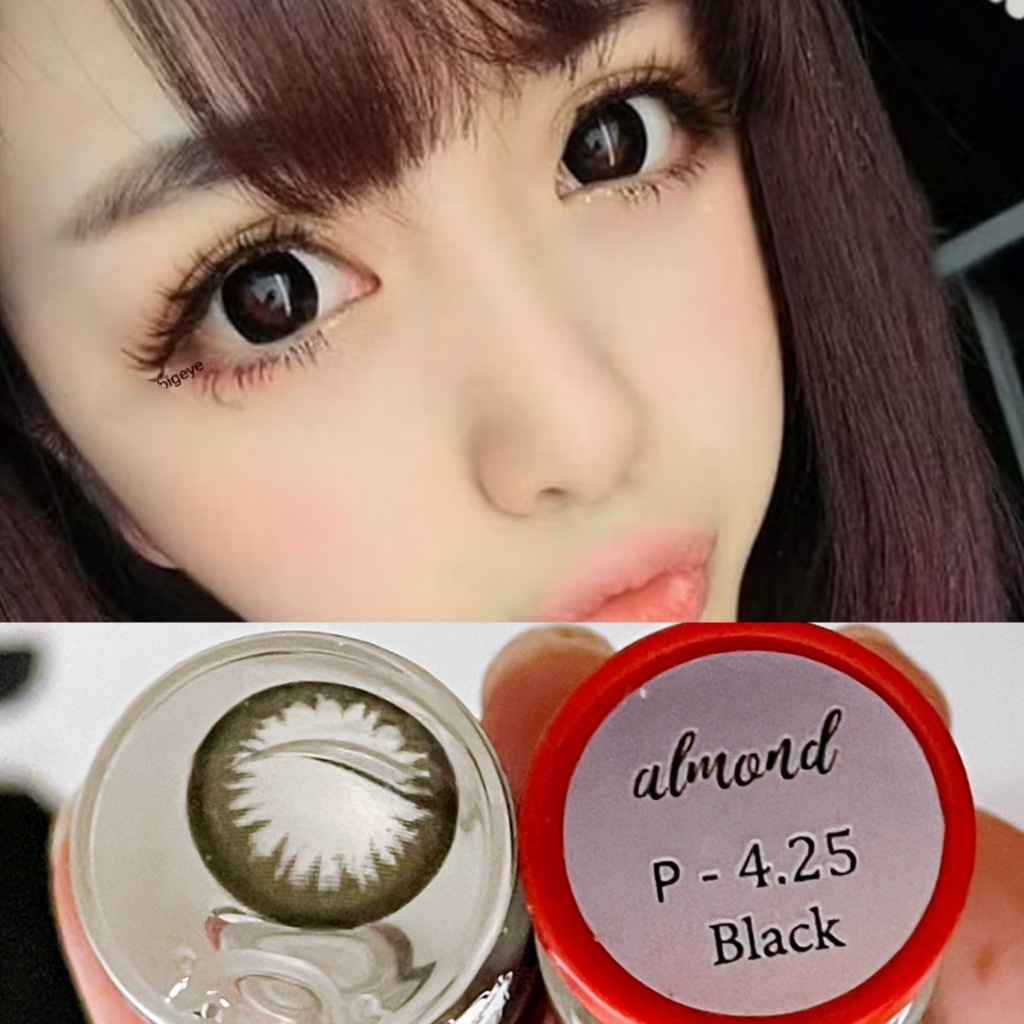 SALE บิ๊กอาย สีดำ -4.25 Almond Black คอนแทคเลนส์ Bigeyes ตาโต Contact lens Pitchy ฝาแดง ลดราคา พิเศษ