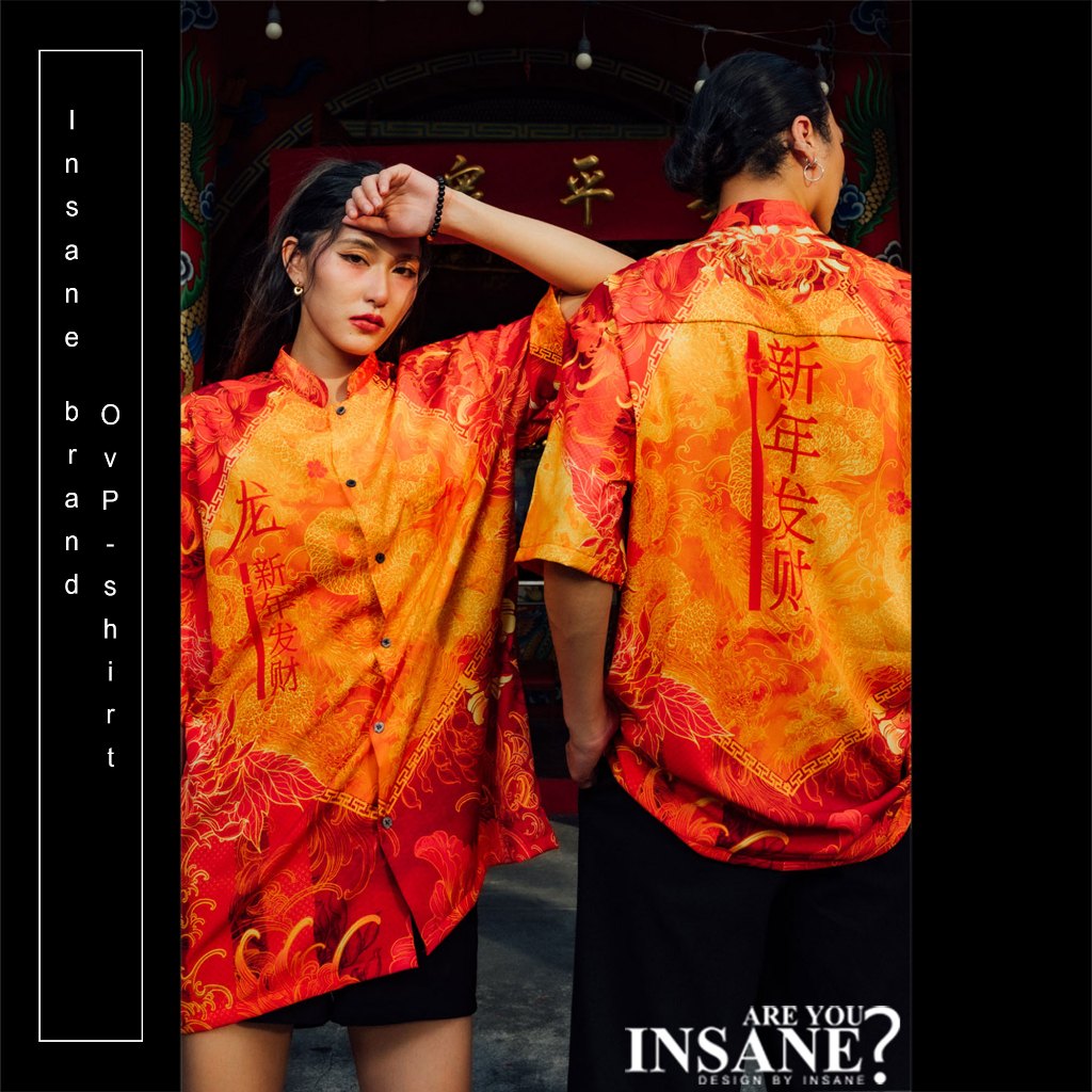 *แบรนด์ไทย พร้อมส่ง* เสื้อตรุษจีนปี2025 เสื้อเชิ้ตโอเวอร์ไซส์ Insane brand Chinese new year Red Gold
