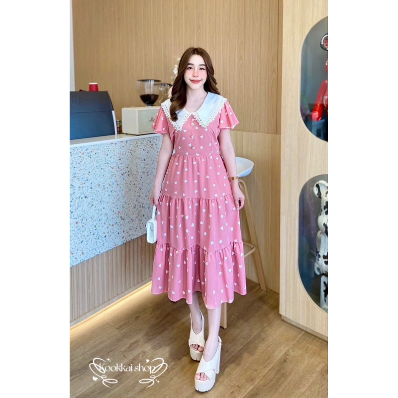 Chill Fashion Shop เดรสยาว คอปก ( รุ่น หัวใจสำคัญ )