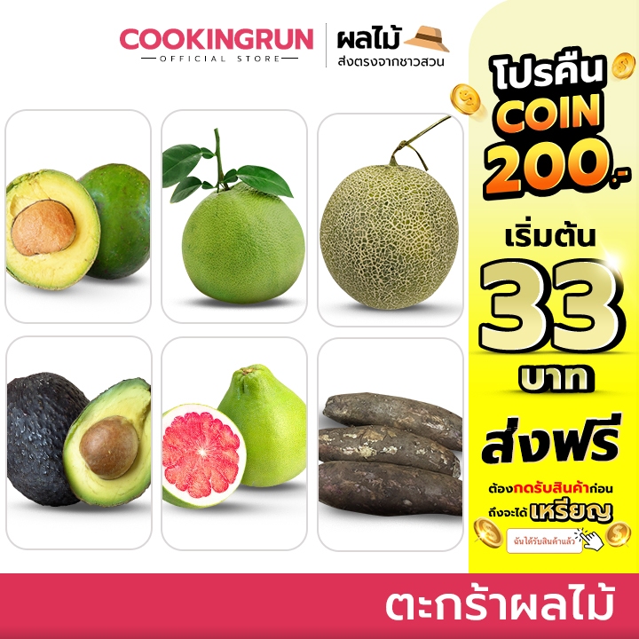 ( โค้ดลด 30%100.- ) ตะกร้าผลไม้ อะโวคาโด บูท7 แฮส / ส้มโอขาวน้ำผึ้ง / เมล่อน / ส้มโอทับทิมสยาม / บัวหิมะ cookingrun
