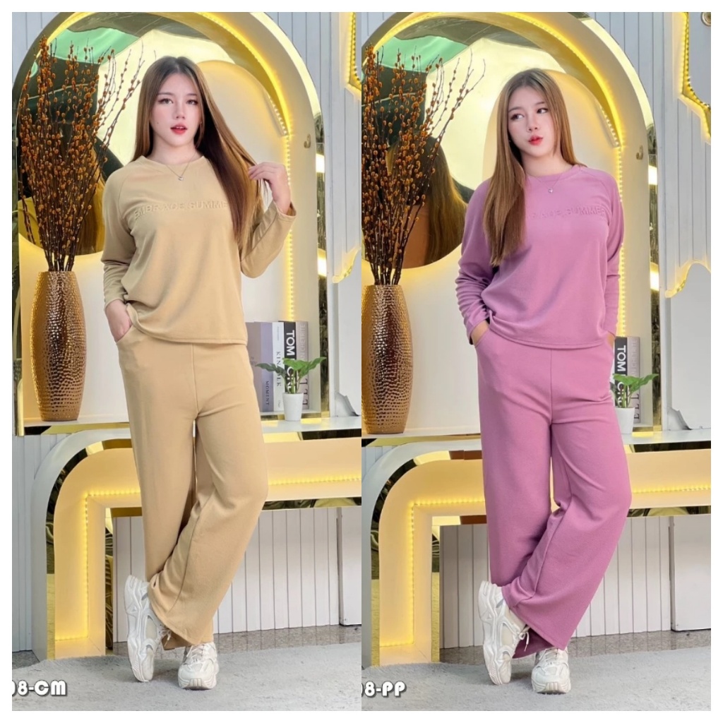 【COD】ชุดนอนกำมะหยี่ 2 ชิ้น สวมใส่สบาย เสื้อแขนยาว + กางเกงยาว อบอุ่นในฤดูหนาว พร้อมขนนุ่ม TZ9708