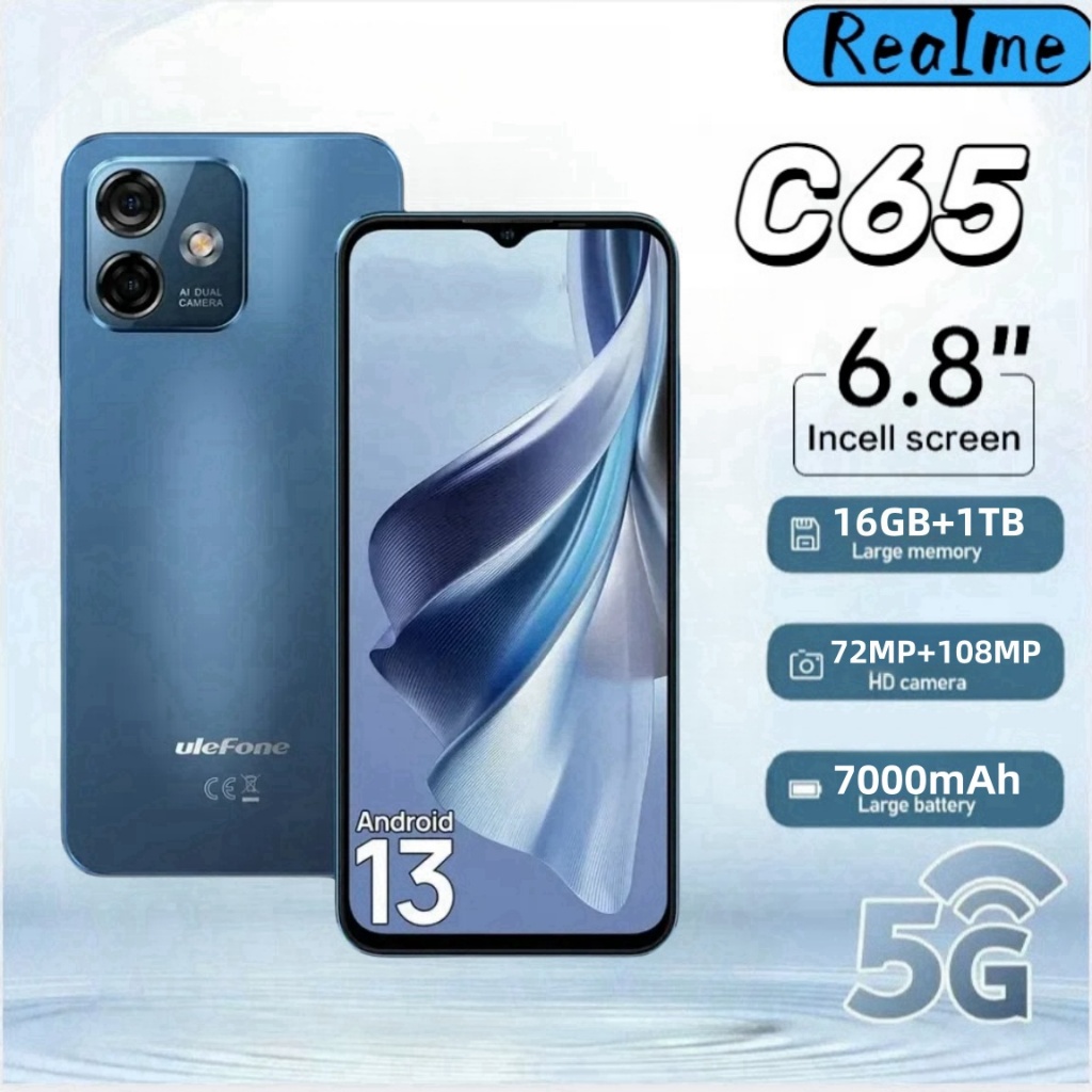 สมาร์ทโฟนต้นฉบับRealIme C65 6.8 นิ้วHDเต็มหน้าจอ 5Gโทรศัพท์มือถือ 16 + 512GB Dual SIM 7000MAhรับประก