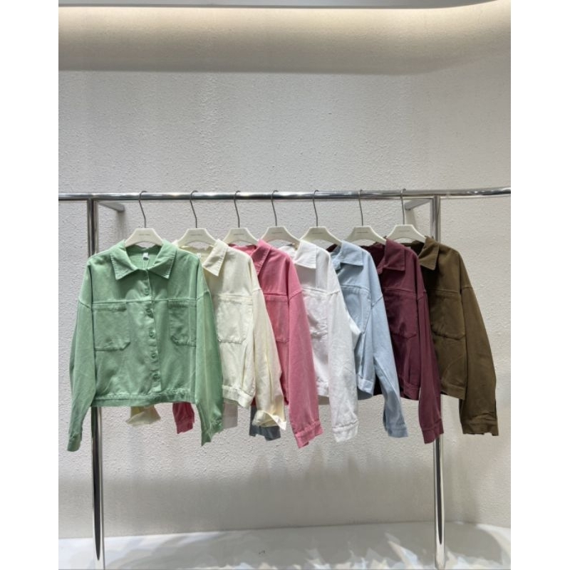(อก:48")เสื้อเชิ๊ตกระเป๋าคู่ผ้ายีนส์นิ่ม