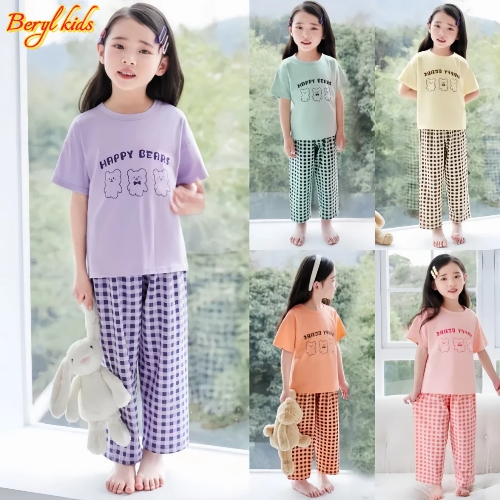 Beryl kids🌸ชุดเซ็ทเด็กน่ารักๆ🎀ชุดนอนเด็กชายหญิง เสื้อผ้าแขนสั้นกางเกงขายาว ลําลอง สองชิ้น ผ้านิ่ม ใส่สบาย ฤดูร้อน