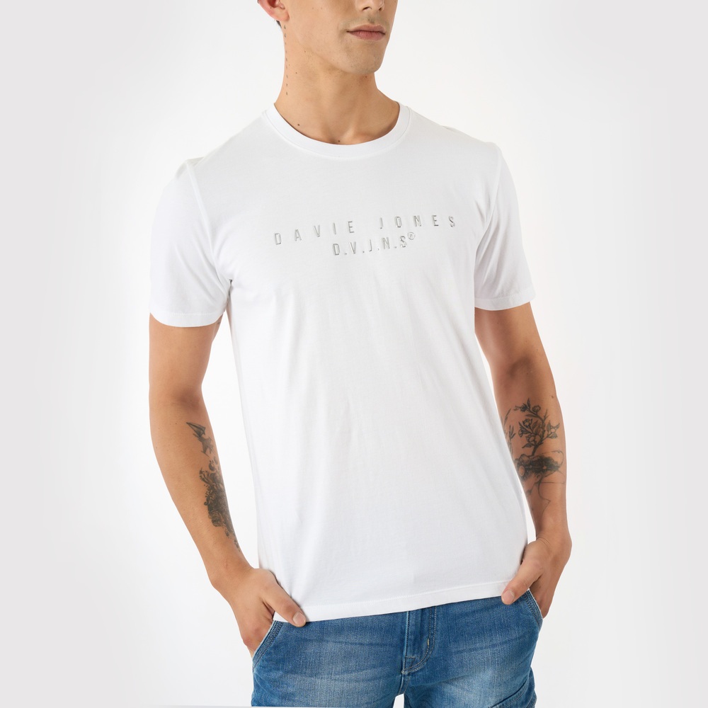 DAVIE JONES [BE FEARLESS] เสื้อยืดผู้ชาย Logo Slim Fit T-Shirt สีดำ ขาว LG0098 ราคา ถูกที่สุด ดีลบีเคเค แกลเลอรีภาพที่ 7