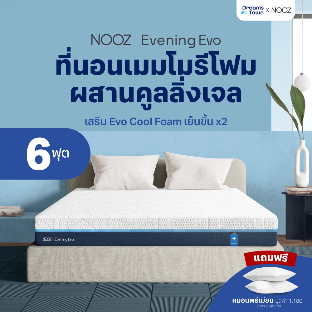 NOOZ ที่นอนเมมโมรี่โฟม Memory Foam ระบายอากาศได้ดี นอนแล้วเย็นสบาย รุ่น Evening Evo หนา 7 นิ้ว ขนาด 6 ฟุต