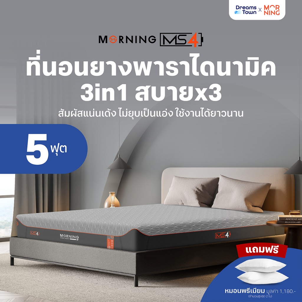 Morning Sleep ที่นอนยางพารา ไดนามิค 3in1 เสริมพ็อกเก็ตสปริงและดับเบิ้ลคูลลิ่งเมมโมรี่โฟม เย็นx2 รุ่น Series 4 ขนาด 5 ฟุต