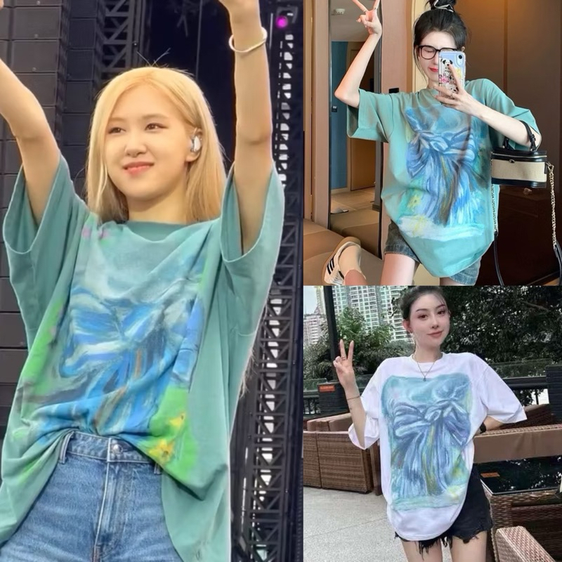 8459# เสื้อยืดคอกลม แขนสั้น สกรีนลายด้านหน้าแบบโรเซ่ TAG   YT- FACTORY 🇰🇷🇰🇷