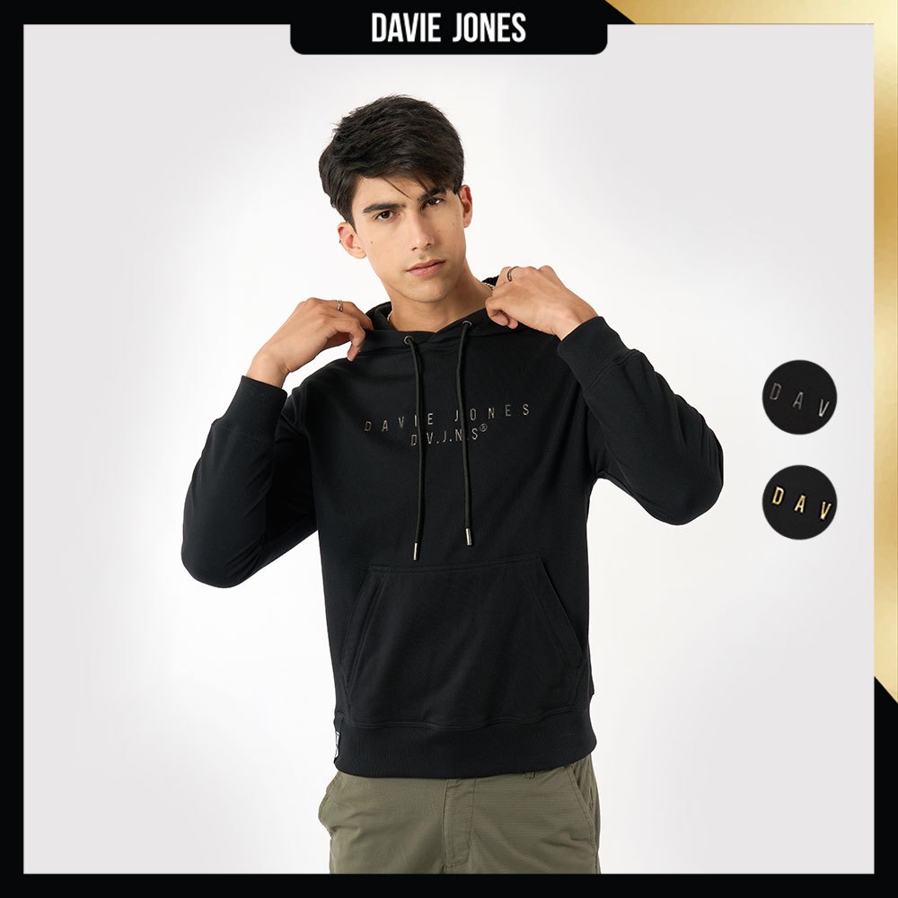 DAVIE JONES เสื้อฮู้ดดี้ Logo Regular Fit Hoodie PU0024 สีดำ