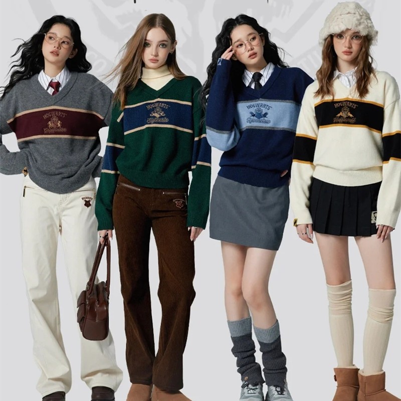 เสื้อกันหนาวถักคอ V เสื้อกันหนาวบาง Harry Potter Sweater