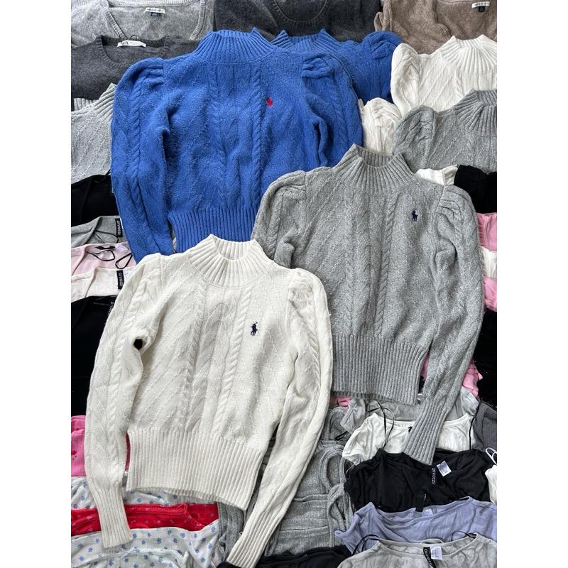 (NEW) Polo sweater สเวตเตอร์คอปีน แขนพอง มี 3 สี