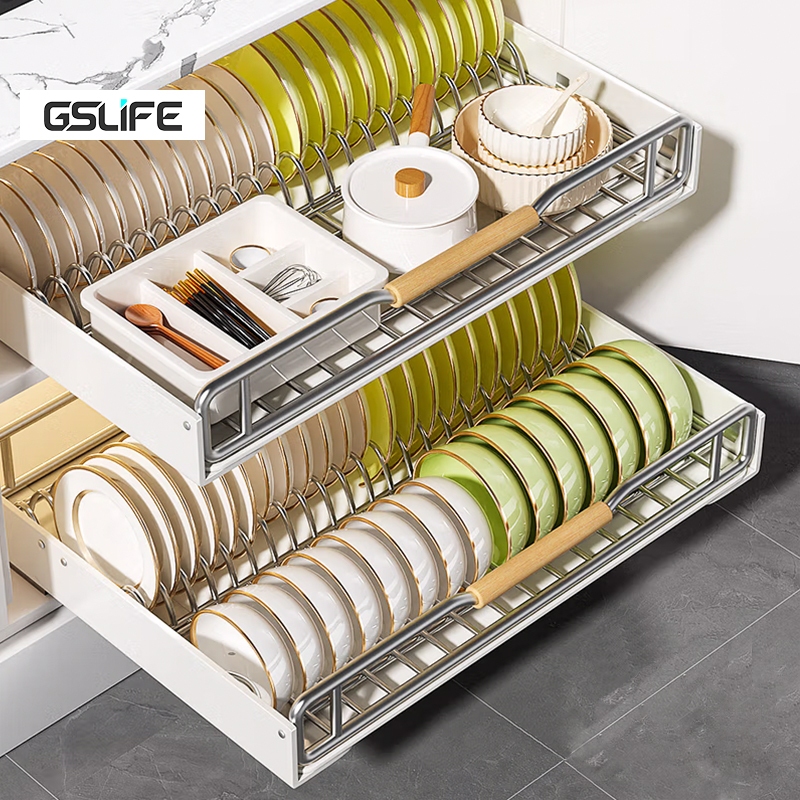 GSlife ชั้นวางจาน ชั้นวางจานแบบลิ้นชักพร้อมรางเลื่อน ตู้เก็บจานบิวท์อิน  ชั้นวางของในบ้าน