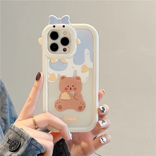 Case for iPhone 11 12 13 14 15 Pro Max 6/8/7 14 15 Plus X/XS Max SE ลายการ์ตูนมอนสเตอร์ ประดับโบว์ เคสเคลือบนิ่ม