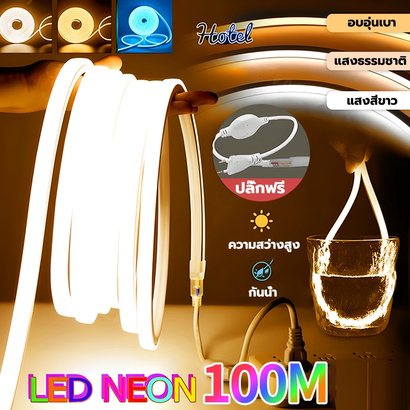 ไฟเพลิง LED neon flex ดัดงอได้ ยาว 3/5/10 ม. สีสวยกันน้ำแรงดัน 220V ปลั๊กฟรี 5 สีให้เลือก