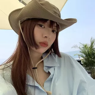 หมวกปีกกว้าง หมวกเดินป่าสีพื้น มีเชือกรูด M15