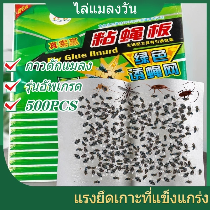 กาวดักแมลงวัน ไล่แมลงวัน 500 แผ่น ติดแมลงวันตัวใหญ่ ใช้งานง่าย กาวแน่น กาวเต็มแผ่น มีสารล่อแมลง ไล่แมลงวัน