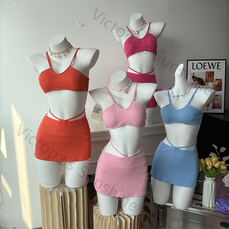 Victoria's Sunshine ชุดว่ายน้ำ bikini ชุดบิกินี่ ชายหาด สไตล์กระโปรงเซ็กซี่ ผูกเอว Sexy swimsuit three piece set#0280