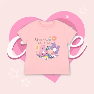 1-12ปี เสื้อยืดเด็กผู้หญิง ลายการ์ตูน เสื้อผ้าสาวๆ ผ้าฝ้ายแท้ แขนสั้น 4 สี เสื้อยืดแขนสั้นเด็กสไตส์เกาหลี
