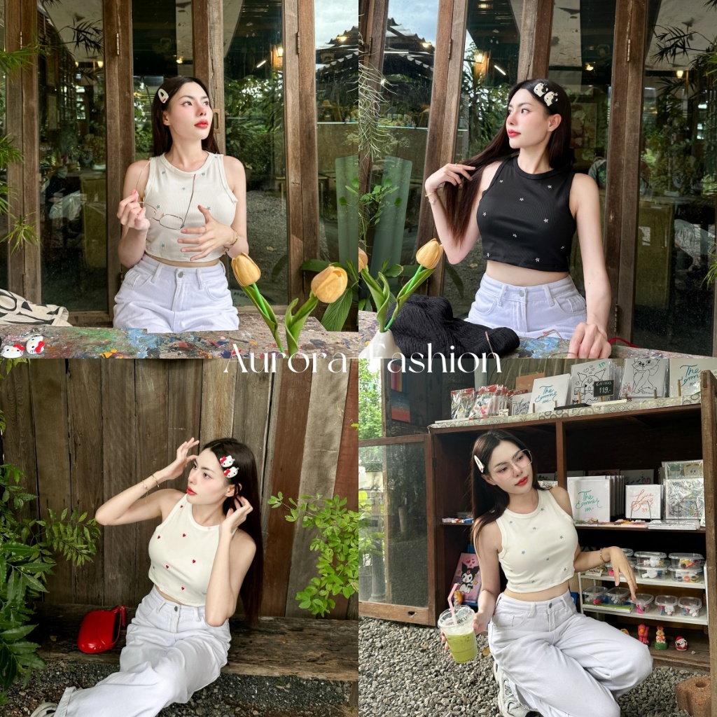 Aurora พร้อมส่ง (รูปถ่ายจากงานจริง) เสื้อกั๊กแขนกุด เสื้อกั๊กถัก จุดเวฟเล็ต ผ้าใส่สบาย
