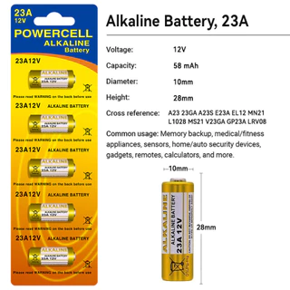 ถ่าน 23a 12v ถ่านกริ่งไร้สาย รีโมตรถยนต์ รุ่น Power cellalkaline Battery 1 แผงมี 5 ก้อน
