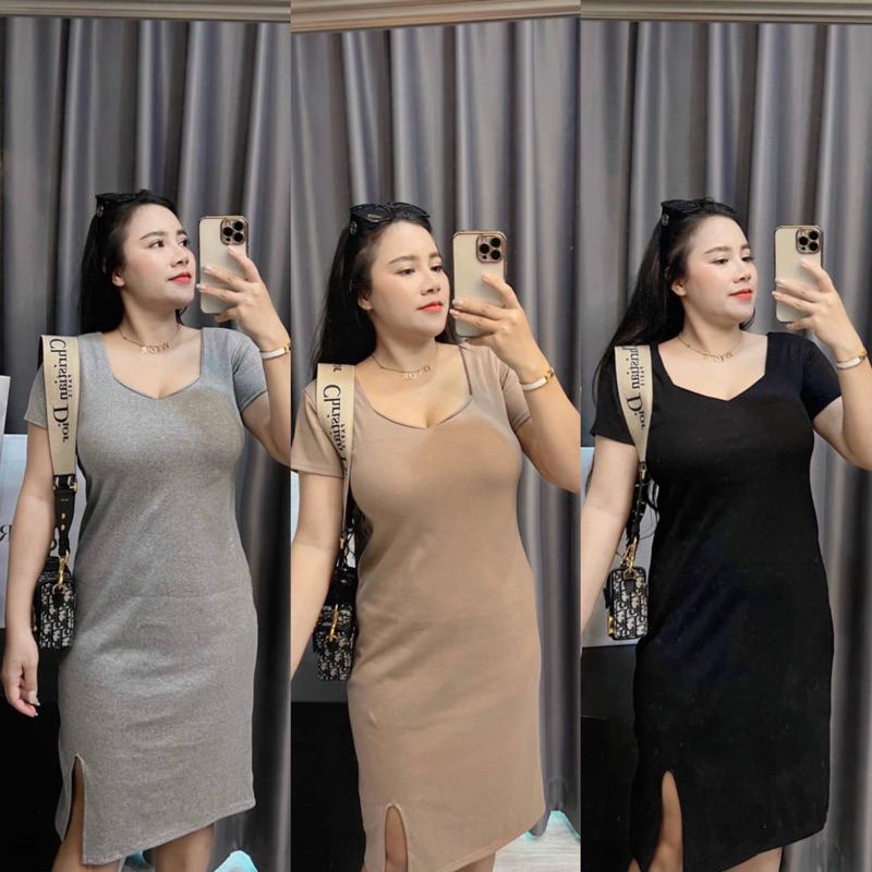 B38-S1D2🌹🎄 เดรสคอห้าเหลี่ยม อก32-44“ เอว28-40“