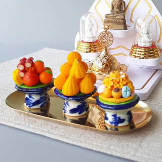 ของไหว้หิ้งพระสายมู ชุดไหว้ปลอมแบบหรู ดูมงคล ไม่ต้องเปลี่ยนบ่อย พานดินปั้น TAWAI01