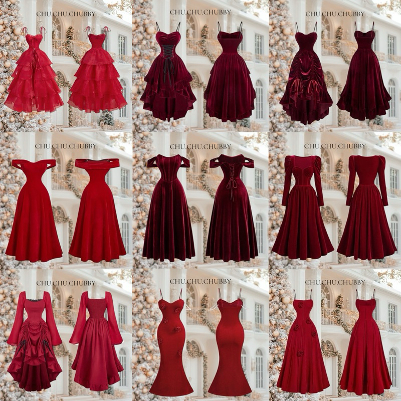 พรีออเดอร์ ชุดเดรสสีแดง red wine collection ชุดเดรสออกงานสีแดง ชุดแดง ชุดคริสต์มาส ชุดเดรสไซส์สาวอวบ ชุดเพื่อนเจ้าสาว