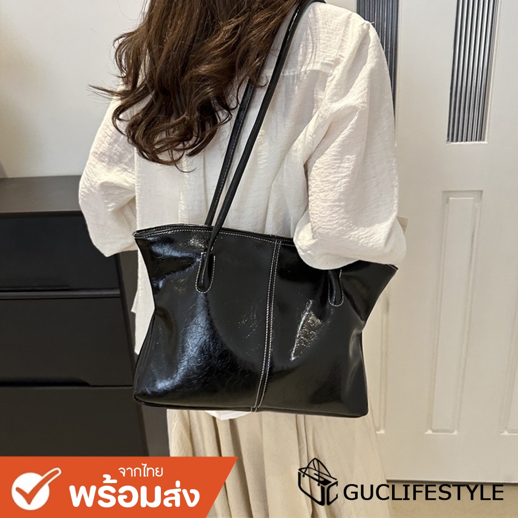 GUCSELECTED(B2265) กระเป๋าสะพายไหล่หนังเงามี 3 สี (ใส่ไอแพดได้)