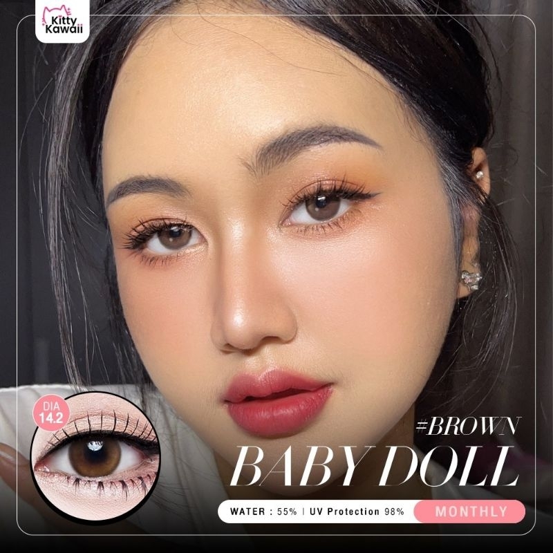 คอนแทคเลนส์ รุ่น Baby Doll Kitty kawaii ค่าอมน้ำ 55% สีเทา/ตาล Gray/Brown มีค่าสายตา (0.00)-(-7.00)
