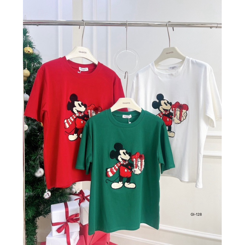 เสื้อยืดแขนสั้น งานอะไหล่ Mickey Christmas
