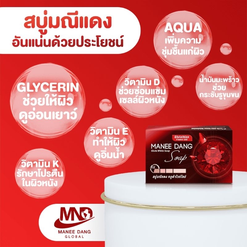 สบู่มณีแดง MANEEDANG gluta white SOAPใช้ทำความสะอาดผิวหน้าและผิวกาย