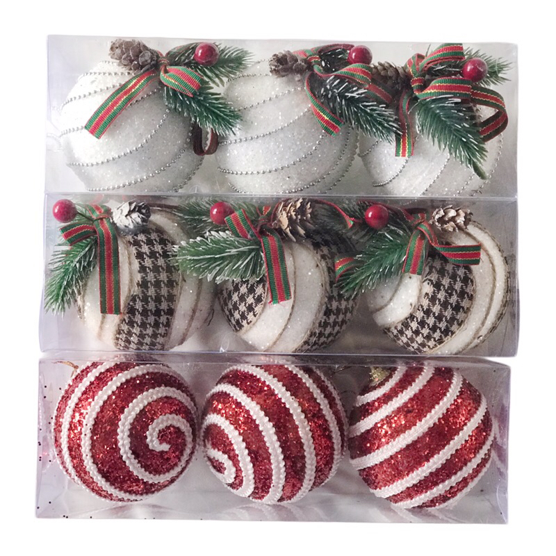 (SF011)ลูกบอล ของขวัญของประดับตกแต่งต้นคริสต์มาส Christmas ต้นคริสมาส 3ชิ้น/กล่อง