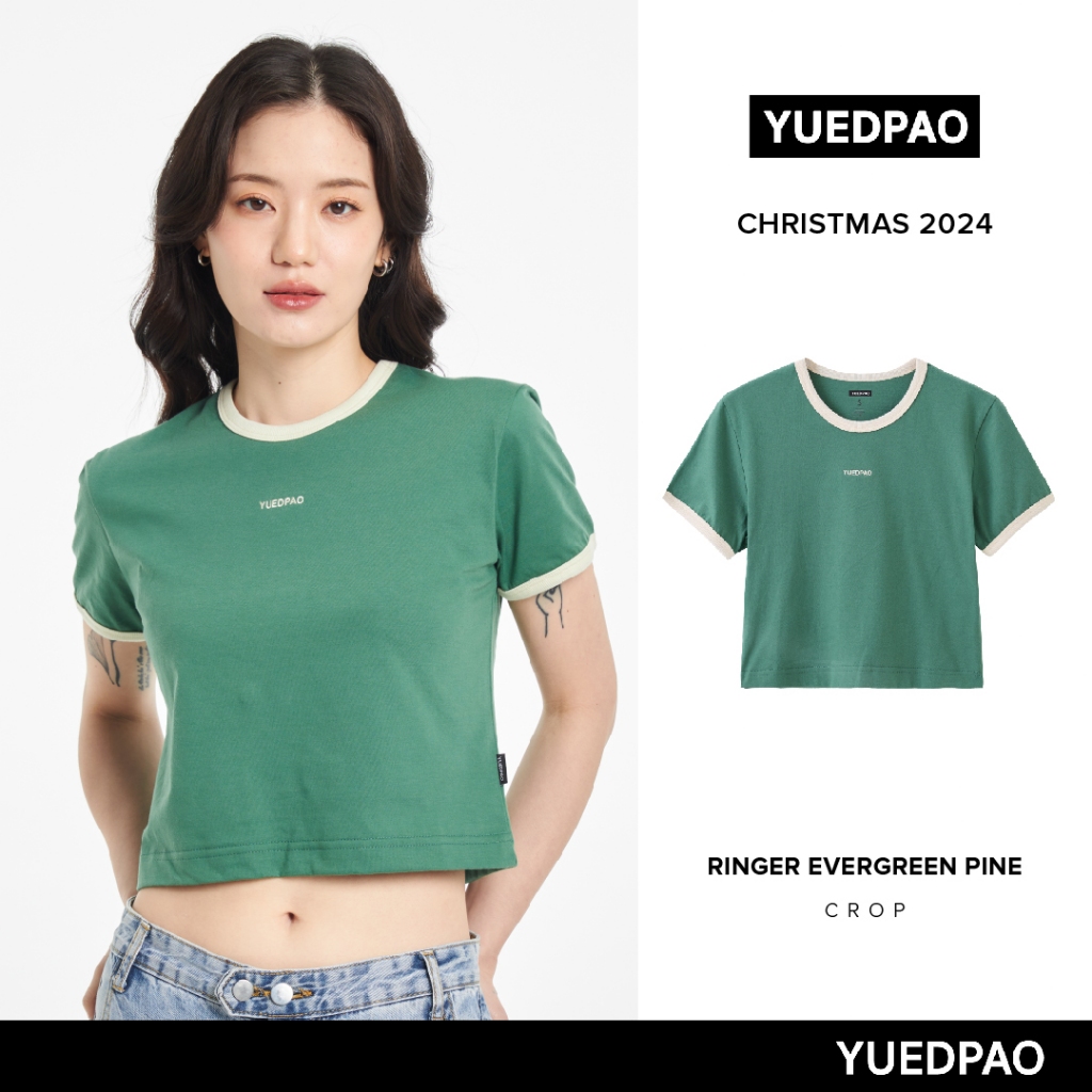 Yuedpao Christmas Collection 2024 ผ้าหนาทรงสวย ยับยากรีดง่าย เสื้อยืดเปล่า เสื้อยืดครอป Crop Evergreen Pine