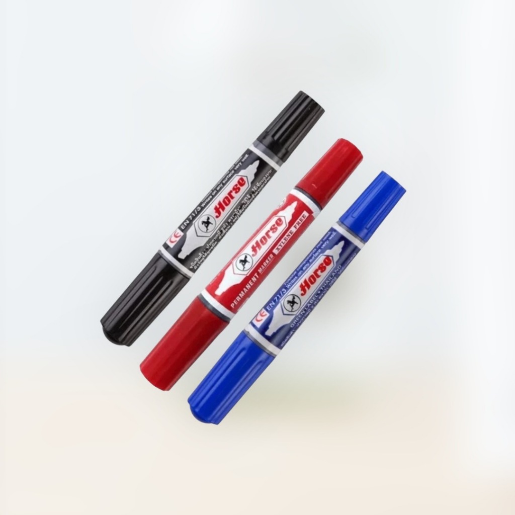 Horse (ตราม้า) ปากกาเคมี 2 หัว ชุด 12สี 12ด้าม/กล่อง