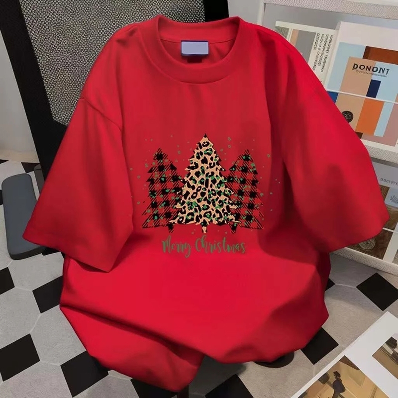 Top.street เสื้อยืด unisex Christmas tree t shirt oversize ทรงหลวม ใส่สบาย แขนสั้น ใส่สบาย สไตล์เกาหลี เสื้อคู่ 3xl