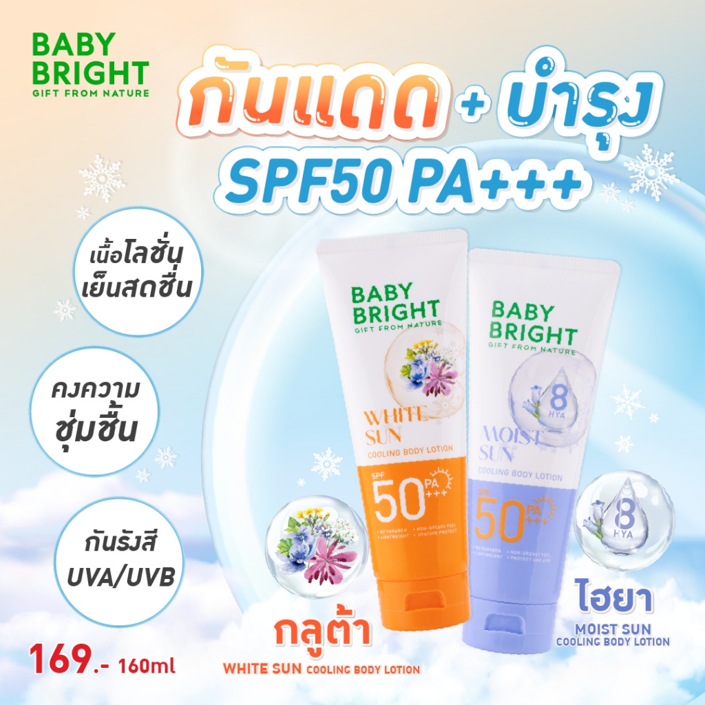 BABY BRIGHT คูลลิ่งบอดี้โลชั่น เอสพีเอฟ50 พีเอ+++ 160ML[Y24] เบบี้ไบร์ท