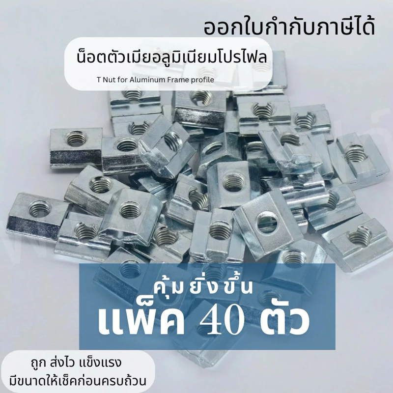 แพค 40 ตัว ราคารวมแวท Tnut Nut Slide Nut อลูมิเนียมโปรไฟล์ นอตตัวเมียฉากโปรไฟล Aluminum Profile Frame T nut